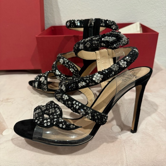 RARE VALENTINO GARAVANI crystal snake black suede sandal stiletto heels 39 - Picture 9 of 11
